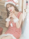 SALE!【サンタコス 4点セット】【XS-XLサイズ/2カラー】チェーンモチーフフロントジップタイトドレスサンタコスプレ[YMT]