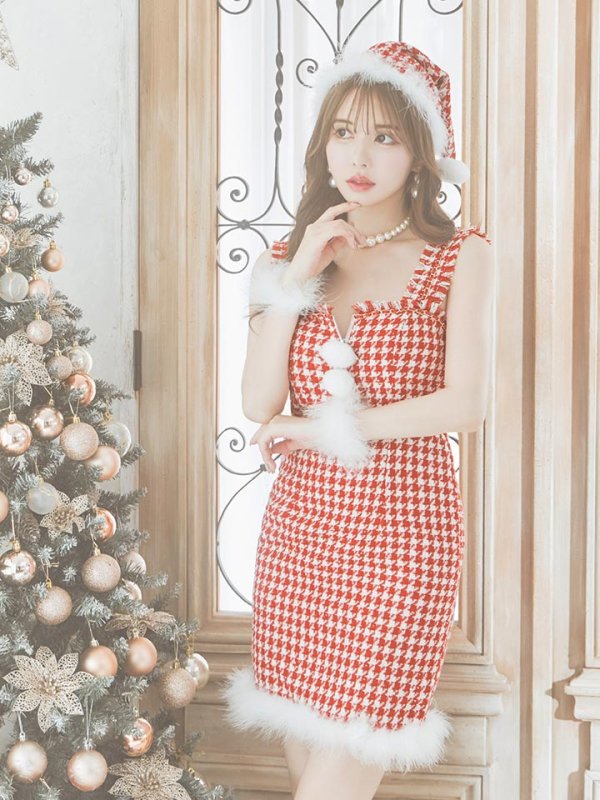 画像35: SALE!【サンタコス 4点セット】【XS-XLサイズ/2カラー】チェーンモチーフフロントジップタイトドレスサンタコスプレ[YMT]