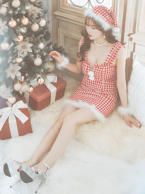 画像36: SALE!【サンタコス 4点セット】【XS-XLサイズ/2カラー】チェーンモチーフフロントジップタイトドレスサンタコスプレ[YMT]