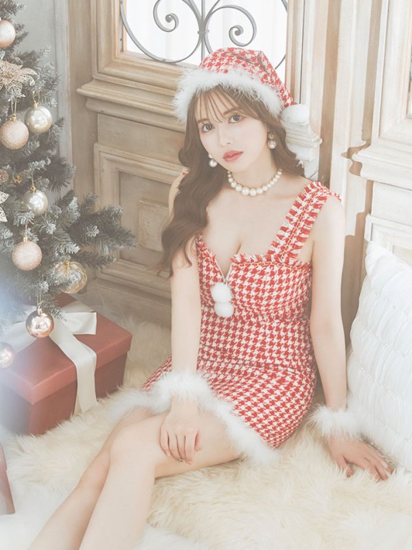 画像37: SALE!【サンタコス 4点セット】【XS-XLサイズ/2カラー】チェーンモチーフフロントジップタイトドレスサンタコスプレ[YMT]