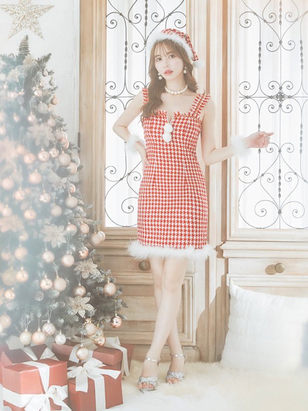 画像38: SALE!【サンタコス 4点セット】【XS-XLサイズ/2カラー】チェーンモチーフフロントジップタイトドレスサンタコスプレ[YMT]