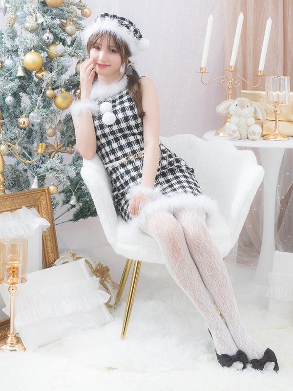 画像9: 【サンタコス 5点セット】【XS-XLサイズ/2カラー】ギンガムチェック タイトワンピースサンタコスプレ[YMT]