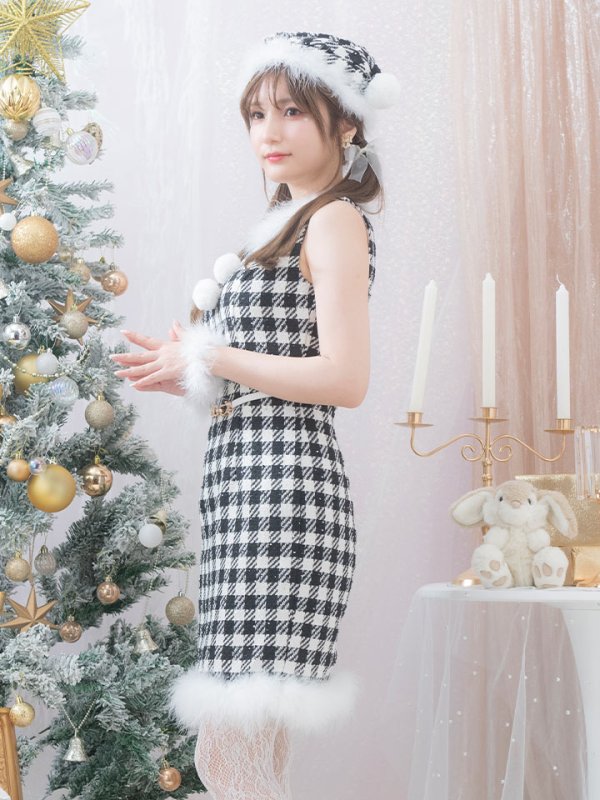 画像10: 【サンタコス 5点セット】【XS-XLサイズ/2カラー】ギンガムチェック タイトワンピースサンタコスプレ[YMT]