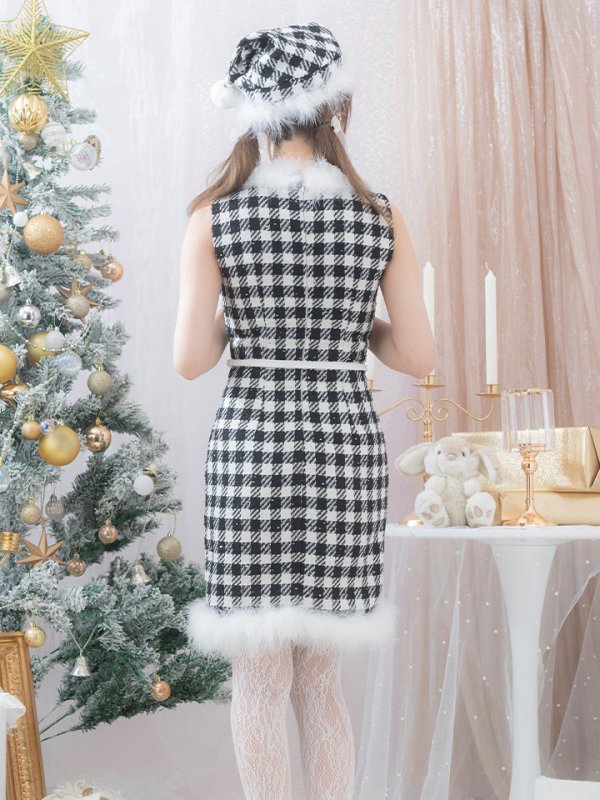 画像11: 【サンタコス 5点セット】【XS-XLサイズ/2カラー】ギンガムチェック タイトワンピースサンタコスプレ[YMT]