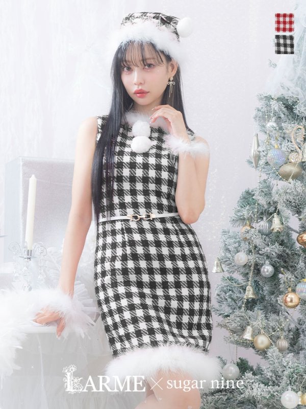 画像26: 【サンタコス 5点セット】【XS-XLサイズ/2カラー】ギンガムチェックタイトワンピースサンタコスプレ[YMT]