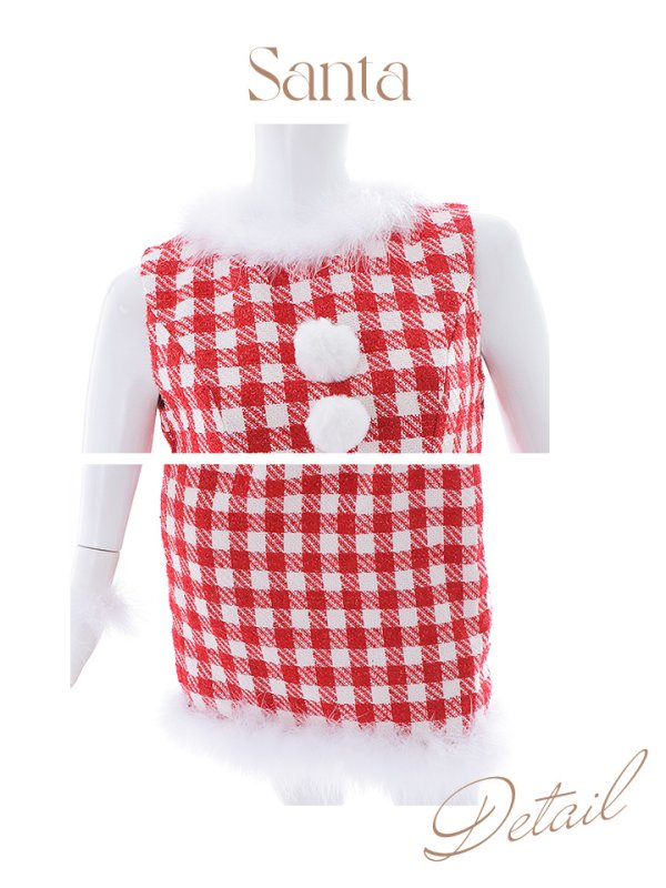 画像32: 【サンタコス 5点セット】【XS-XLサイズ/2カラー】ギンガムチェックタイトワンピースサンタコスプレ[YMT]