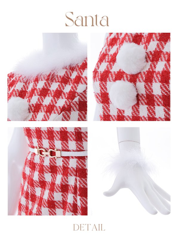 画像33: 【サンタコス 5点セット】【XS-XLサイズ/2カラー】ギンガムチェックタイトワンピースサンタコスプレ[YMT]