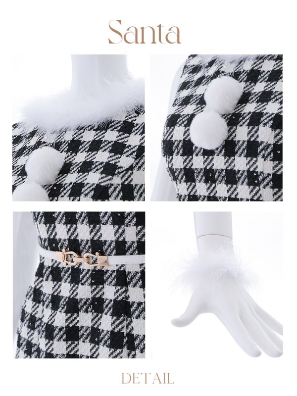 画像37: 【サンタコス 5点セット】【XS-XLサイズ/2カラー】ギンガムチェックタイトワンピースサンタコスプレ[YMT]