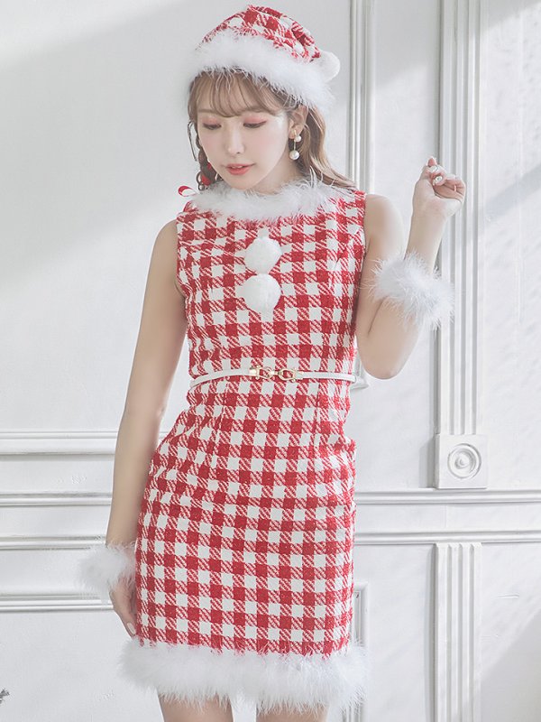 画像12: 【サンタコス 5点セット】【XS-XLサイズ/2カラー】ギンガムチェックタイトワンピースサンタコスプレ[YMT]