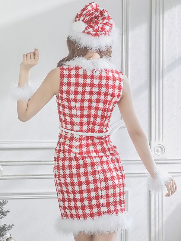 画像23: 【サンタコス 5点セット】【XS-XLサイズ/2カラー】ギンガムチェックタイトワンピースサンタコスプレ[YMT]