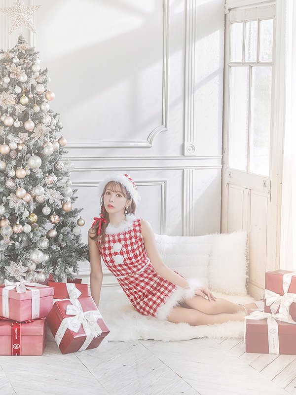 画像14: 【サンタコス 5点セット】【XS-XLサイズ/2カラー】ギンガムチェックタイトワンピースサンタコスプレ[YMT]