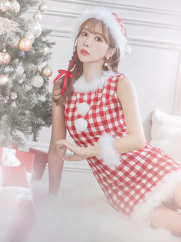 画像17: 【サンタコス 5点セット】【XS-XLサイズ/2カラー】ギンガムチェックタイトワンピースサンタコスプレ[YMT]