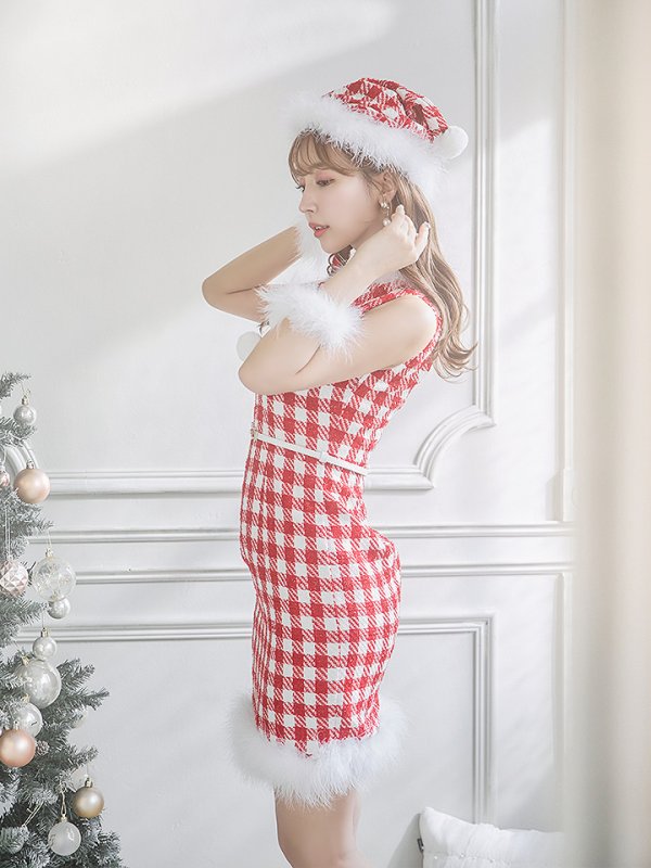 画像18: 【サンタコス 5点セット】【XS-XLサイズ/2カラー】ギンガムチェックタイトワンピースサンタコスプレ[YMT]