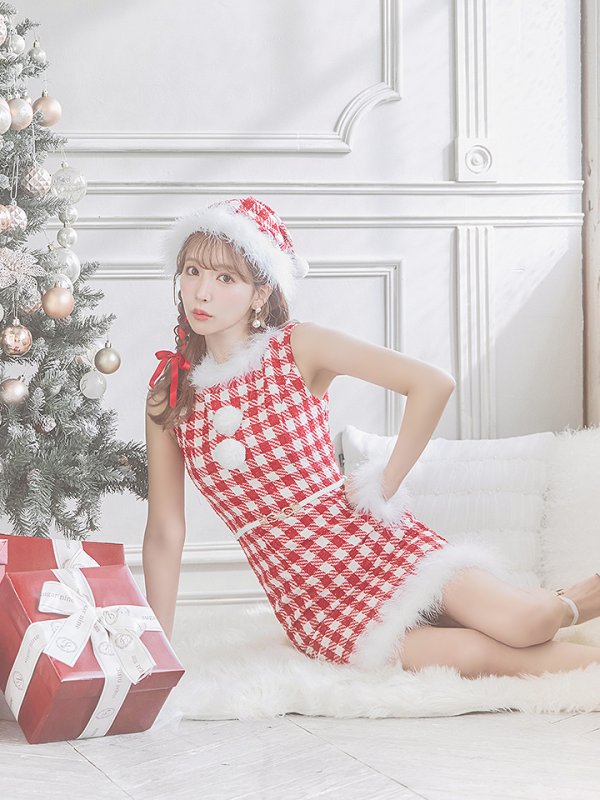 画像19: 【サンタコス 5点セット】【XS-XLサイズ/2カラー】ギンガムチェックタイトワンピースサンタコスプレ[YMT]