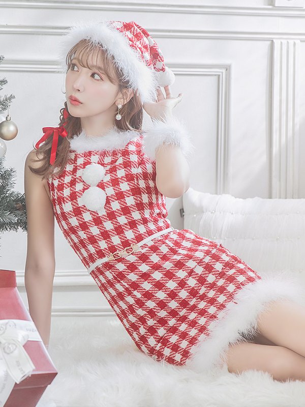 画像20: 【サンタコス 5点セット】【XS-XLサイズ/2カラー】ギンガムチェックタイトワンピースサンタコスプレ[YMT]