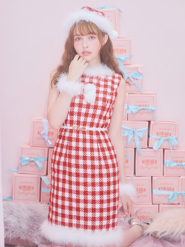 画像14: 【サンタコス 5点セット】ギンガムチェック タイトワンピースサンタコスプレ【XS-XLサイズ/2カラー】[YMT]