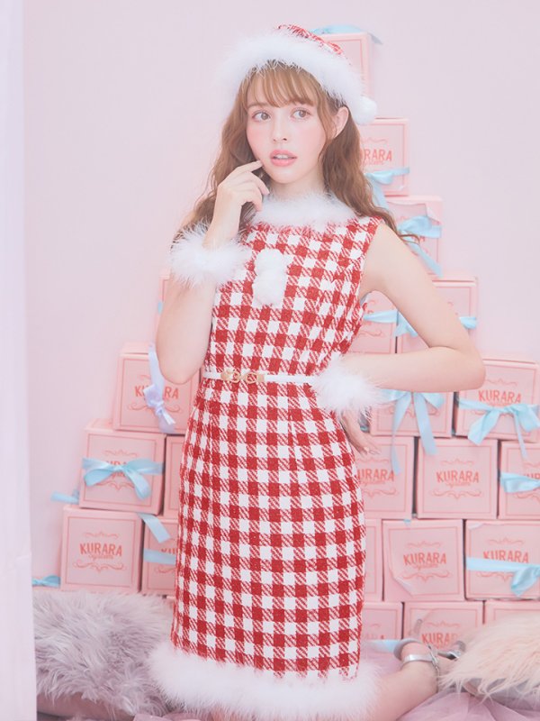 画像15: 【サンタコス 5点セット】ギンガムチェック タイトワンピースサンタコスプレ【XS-XLサイズ/2カラー】[YMT]
