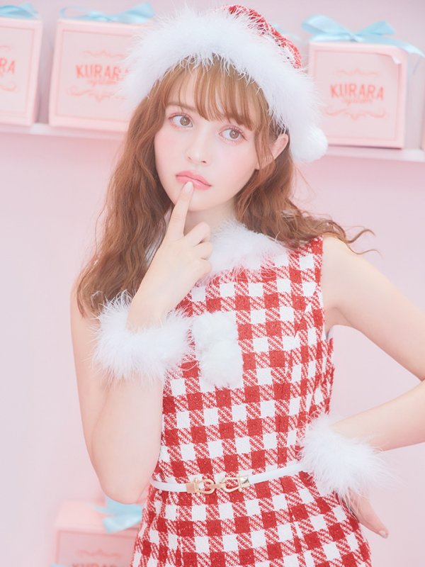 画像18: 【サンタコス 5点セット】ギンガムチェック タイトワンピースサンタコスプレ【XS-XLサイズ/2カラー】[YMT]