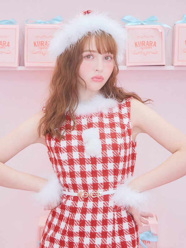 画像20: 【サンタコス 5点セット】ギンガムチェック タイトワンピースサンタコスプレ【XS-XLサイズ/2カラー】[YMT]