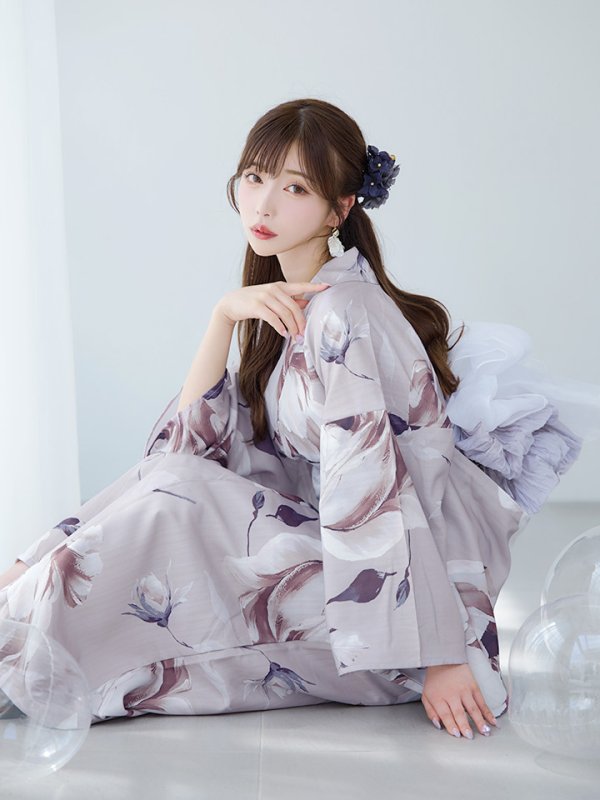 画像2: 【浴衣セール】ロマンティックピオニー浴衣 OBI-g-500-kj-8-GY / HIMO-900-yn-4-GYxGY / HEKO-800-sb-5-WH / YA-73-kn-GY / GETA-01-kj-3-IV/ [YMT]