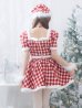 画像14: 【即日発送！】【サンタコス 5点セット】【XS-Lサイズ/2カラー】ギンガムチェックセットアップフレアサンタコスプレ[YMT]