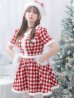 画像10: 【即日発送！】【サンタコス 5点セット】【XS-Lサイズ/2カラー】ギンガムチェックセットアップフレアサンタコスプレ[YMT]