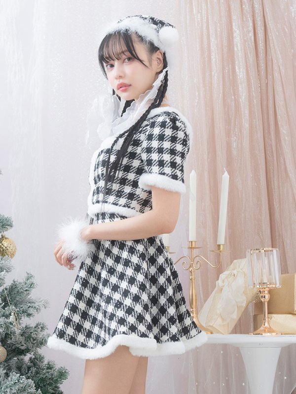 画像3: 【即日発送！】【sugar nine サンタコス 5点セット】【XS-Lサイズ/2カラー】ギンガムチェック セットアップフレアサンタコスプレ[YMT]