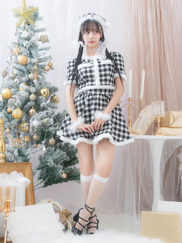 画像5: 【即日発送！】【sugar nine サンタコス 5点セット】【XS-Lサイズ/2カラー】ギンガムチェック セットアップフレアサンタコスプレ[YMT]