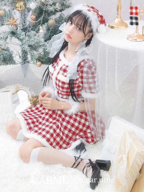 画像1: 【即日発送！】【sugar nine サンタコス 5点セット】【XS-Lサイズ/2カラー】ギンガムチェック セットアップフレアサンタコスプレ[YMT]