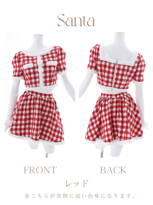 画像33: 【即日発送！】【sugar nine サンタコス 5点セット】【XS-XLサイズ/2カラー】ギンガムチェック セットアップフレアサンタコスプレ[YMT]