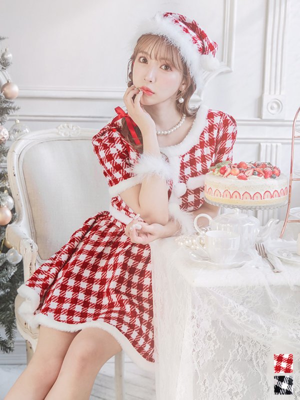 画像16: 【即日発送！】【sugar nine サンタコス 5点セット】【XS-XLサイズ/2カラー】ギンガムチェック セットアップフレアサンタコスプレ[YMT]