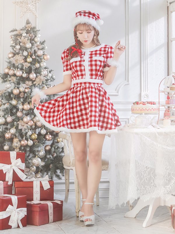 画像17: 【即日発送！】【sugar nine サンタコス 5点セット】【XS-XLサイズ/2カラー】ギンガムチェック セットアップフレアサンタコスプレ[YMT]