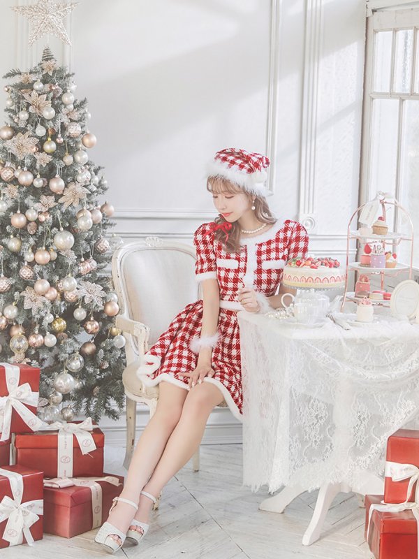 画像23: 【即日発送！】【sugar nine サンタコス 5点セット】【XS-XLサイズ/2カラー】ギンガムチェック セットアップフレアサンタコスプレ[YMT]