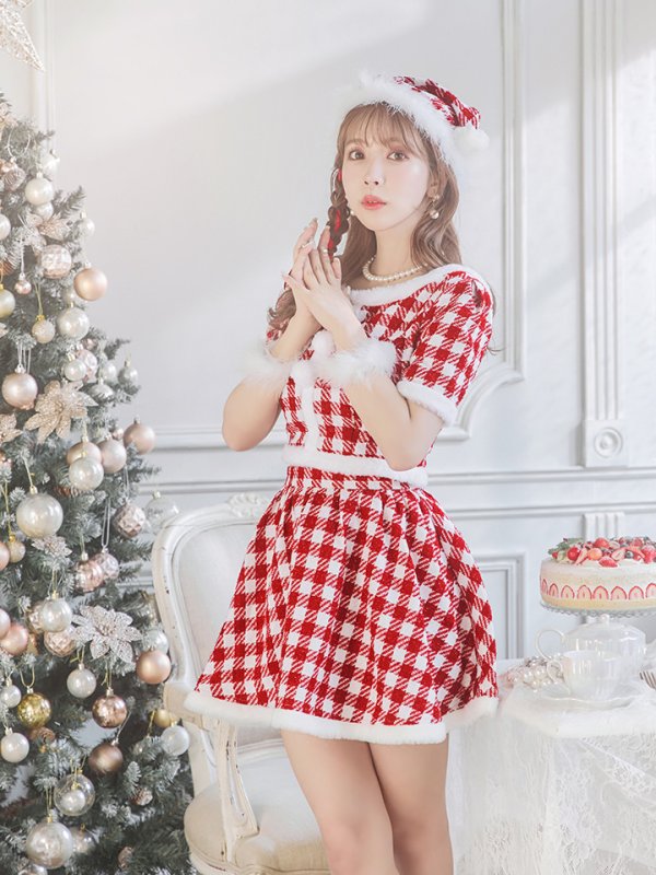 画像26: 【即日発送！】【sugar nine サンタコス 5点セット】【XS-XLサイズ/2カラー】ギンガムチェック セットアップフレアサンタコスプレ[YMT]