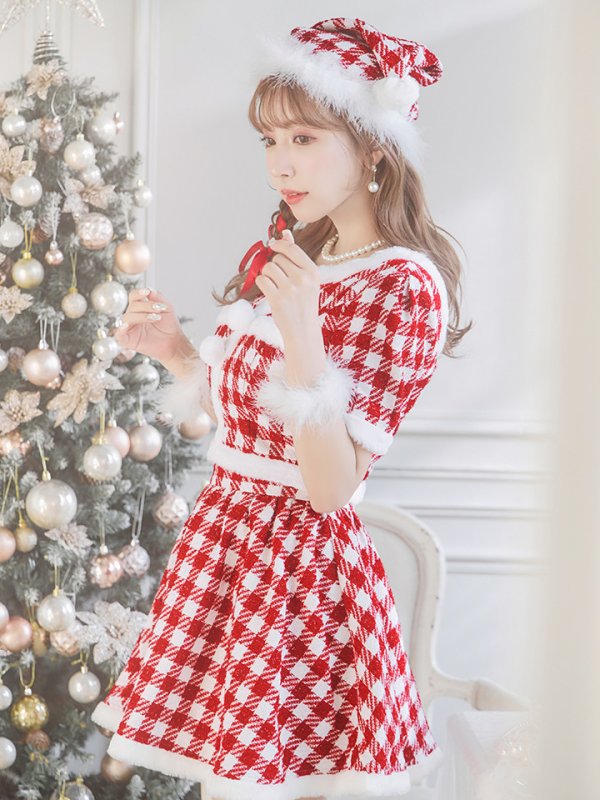 画像25: 【即日発送！】【sugar nine サンタコス 5点セット】【XS-XLサイズ/2カラー】ギンガムチェック セットアップフレアサンタコスプレ[YMT]