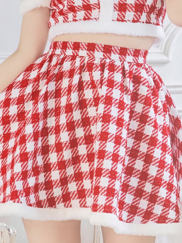 画像20: 【即日発送！】【サンタコス 5点セット】【XS-Lサイズ/2カラー】ギンガムチェック セットアップフレアサンタコスプレ[YMT]