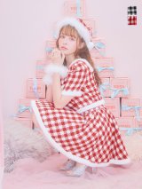 【即日発送！】【サンタコス 5点セット】【XS-Lサイズ/2カラー】ギンガムチェック セットアップフレアコスプレ[YMT]