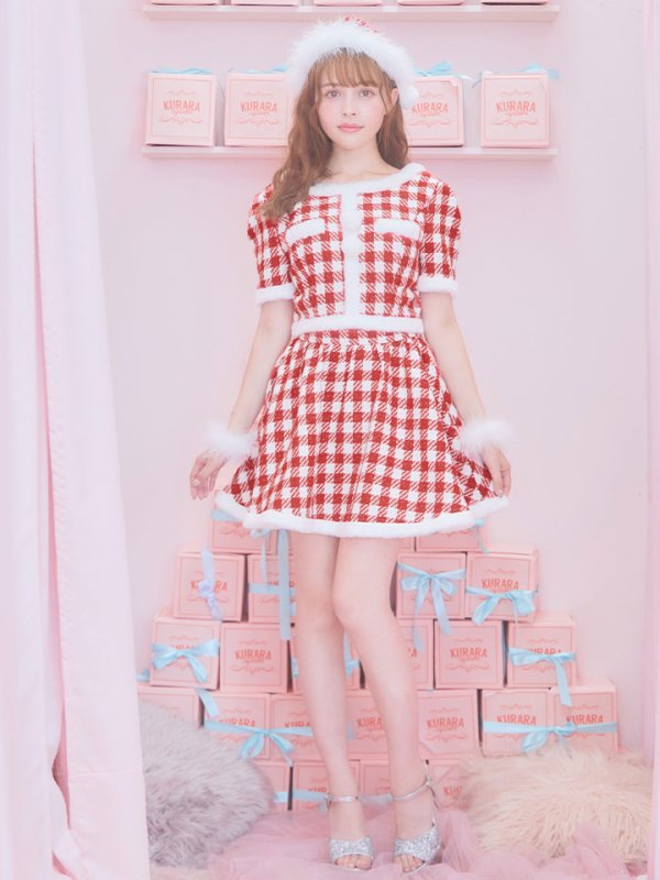 画像5: 【即日発送！】【サンタコス 5点セット】【XS-Lサイズ/2カラー】ギンガムチェック セットアップフレアコスプレ[YMT]