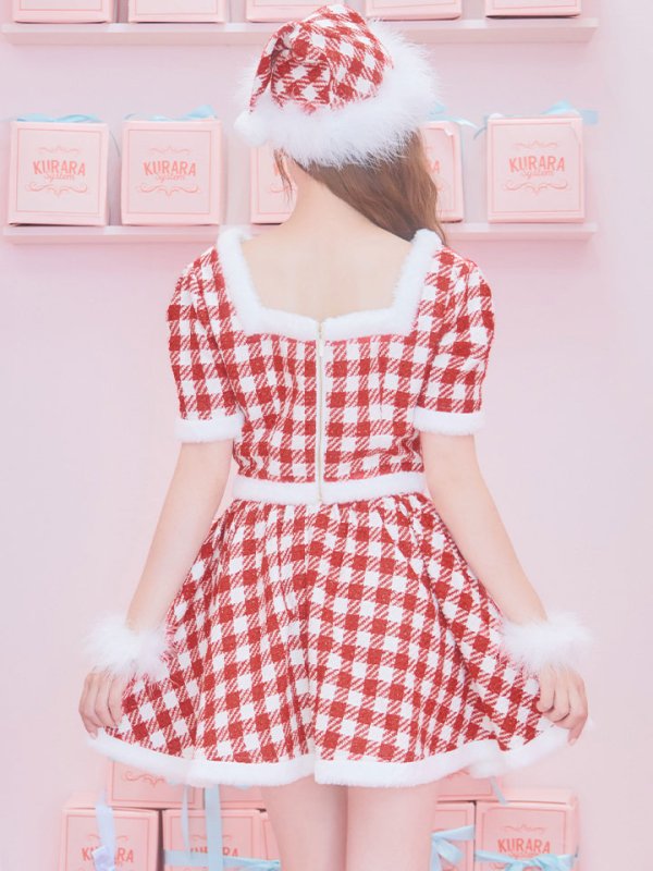 画像15: 【即日発送！】【サンタコス 5点セット】【XS-Lサイズ/2カラー】ギンガムチェック セットアップフレアコスプレ[YMT]