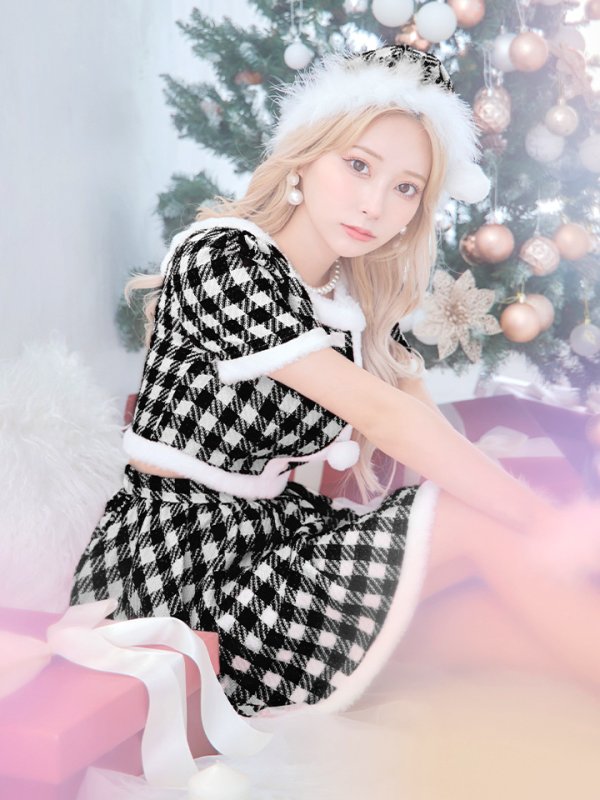 画像19: 【即日発送！】【サンタコス 5点セット】【XS-Lサイズ/2カラー】ギンガムチェック セットアップフレアサンタコスプレ[YMT]