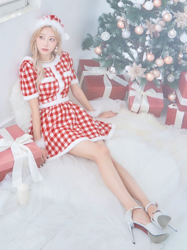 画像14: 【訳あり商品】※※Sサイズ：裏地に色移りあり//Mサイズ：帽子仕様違い※※【サンタコス 5点セット】ギンガムチェック セットアップフレアサンタコスプレ[OF03]BBB-8038SBdzc