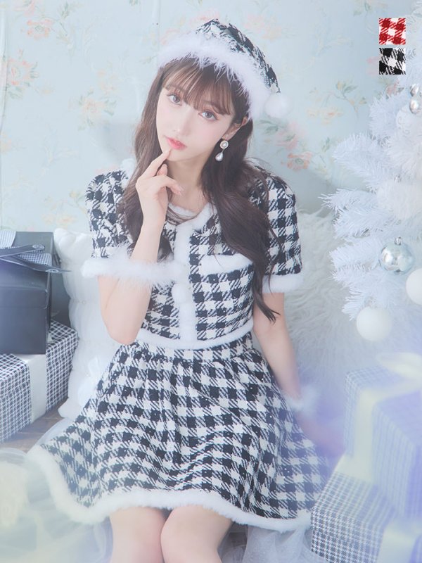 画像1: 【即日発送！】【sugar nine サンタコス 5点セット】【XS-Lサイズ/2カラー】ギンガムチェック セットアップフレアサンタコスプレ[YMT]