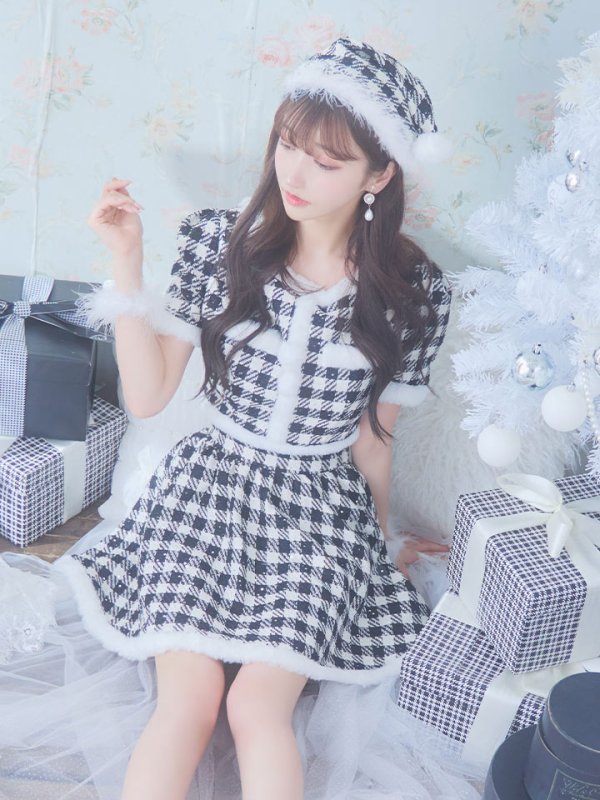 画像8: 【即日発送！】【sugar nine サンタコス 5点セット】【XS-Lサイズ/2カラー】ギンガムチェック セットアップフレアサンタコスプレ[YMT]