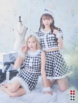 【即日発送！】【sugar nine サンタコス 5点セット】【XS-XLサイズ/2カラー】ギンガムチェック セットアップフレアサンタコスプレ[YMT]