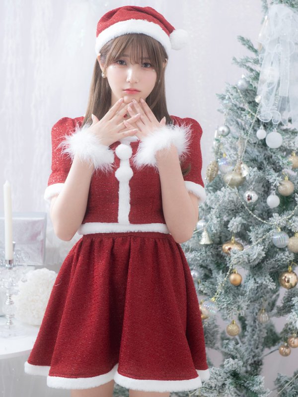 画像7: 【即日発送！】【サンタコス 5点セット】【XS-Lサイズ/2カラー】ラメツイードセットアップサンタ[YMT]