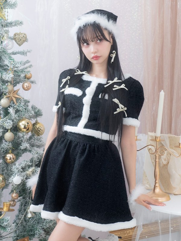 画像6: 【即日発送！】【サンタコス 5点セット】【XS-Lサイズ/2カラー】ラメツイードセットアップサンタ[YMT]