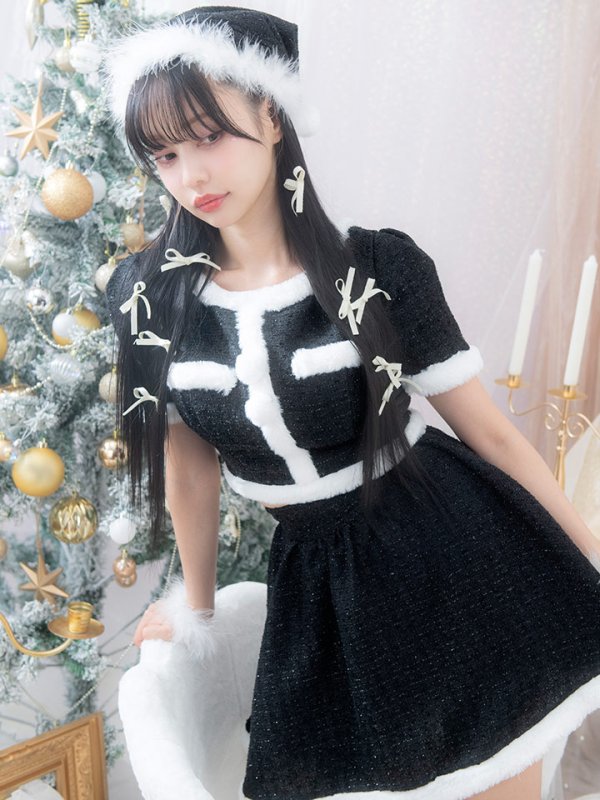 画像8: 【即日発送！】【サンタコス 5点セット】【XS-Lサイズ/2カラー】ラメツイードセットアップサンタ[YMT]