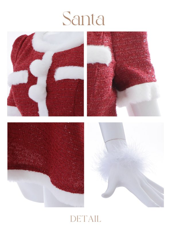 画像38: 【即日発送！】【サンタコス 5点セット】【XS-Lサイズ/2カラー】ラメツイードセットアップサンタ[YMT]