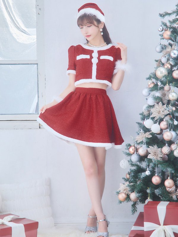 画像25: 【即日発送！】【サンタコス 5点セット】【XS-Lサイズ/2カラー】ラメツイードセットアップサンタ[YMT]