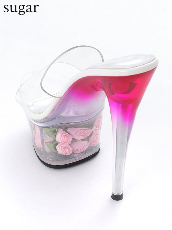画像12: 【COMEX】 3color/ 15cmヒール/ バラ/ グラデーション/ クリアヒール/ 厚底ストーム/ ハイヒール/ フラワーサンダル[OF02]